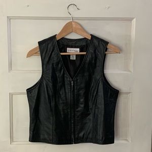 Vintage Black Leather Moto Vest - Size Small